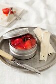 Soft cheese with strawberry and rhubarb compote