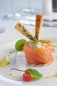 Smoked trout pâté wrapped in smoked salmon