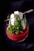 Watermelon soup with mozzarella and cress