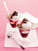 Ice cream sundae with lemon ice cream and berry compote