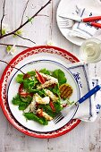 Rocket salad with grilled squid, chillies and lime