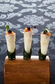 Cones filled with salmon tartare and caviar