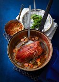 Goose breast in a whisky & cinnamon sauce with red lentils