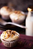 Brownie Cup Cake topped with Pecan and Caremel