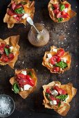 Filo pastry tartlets with caprese