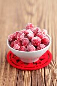 Sugared cranberries in a small bowl