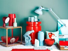 Home accessories in shades of blue & red