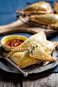 Pastry parcels filled with aubergine and feta cheese