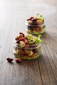 Bean salad in glass ramekins