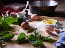 Ingredients for stinging nettle cake