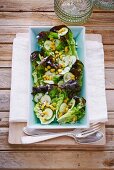 Lettuce leaves with courgette and sweetcorn