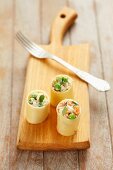 Cannelloni, filled with vegetable mayonnaise and ham