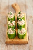 Cucumber filled with tuna paste and walnuts