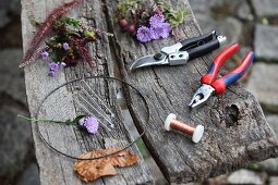 Materials required for hand-crafted wreath of leaves