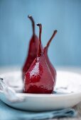 Three red wine poached pears