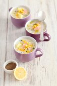Soup with salmon, potatoes and sweetcorn