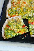 Wild garlic flat bread pizza with diced peppers