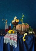 A Still Life with Pumpkins, Lemons, and Wine