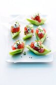 Cucumber boats with tuna and garden cress