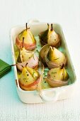 Figs and pears wrapped in bacon