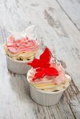 Pink cupcakes decorated with butterflies