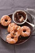 Red wine doughnuts filled with chocolate cream