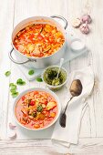 Vegetable soup with pesto