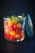 Preserved melon balls with basil