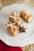 Pork belly slices with star anise and apple sticks
