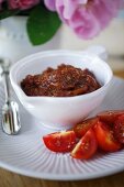 Tomato chutney in a sauce dish