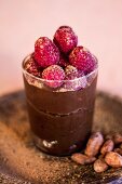 Chocolate and avocado mousse with raspberries