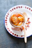 Apricot chutney in a preserving jar