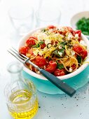 Spaghetti with tomatoes and feta cheese