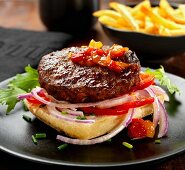 Beef burger with sweet pepper relish