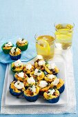 Mini omelettes with vegetables and feta cream