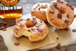 Glazed doughnuts with bacon bits