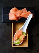 Salmon sashimi with limes (Japan)