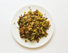 Wild mushroom salad with lentils, leek and walnuts