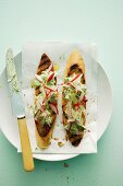 Toasted bread topped with radish leaf cream cheese