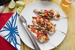 Marinated chicken skewers with salsa (Brazil)