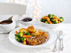 Wild mushrooms and chestnut roast with Stilton cheese and gravy for Christmas