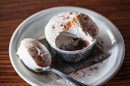Pot de crème from Mexico (chocolate mousse with whipped cream, chilli and cocoa powder)