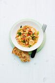Chickpea curry with bananas and cashew nuts