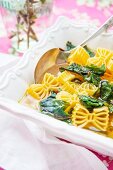 Spring soup with pasta and chard (close-up)
