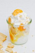 Frozen yogurt with mandarins and biscuits