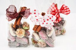 Christmas confectionery in cellophane bags as gifts