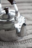 An aluminium teapot