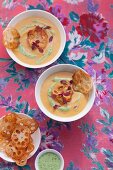 Sweet potato soup with fried lotus root slices
