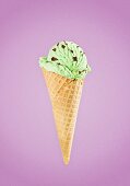Mint ice cream in a cone