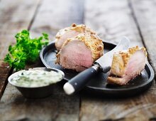 Pork fillet with herb sauce